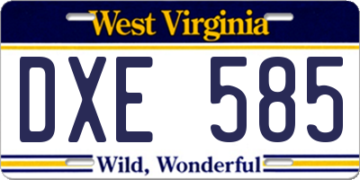WV license plate DXE585