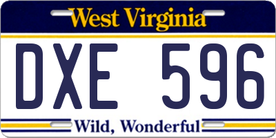WV license plate DXE596