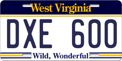 WV license plate DXE600