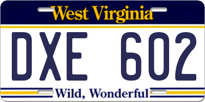 WV license plate DXE602