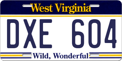 WV license plate DXE604