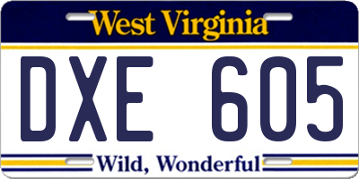 WV license plate DXE605