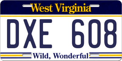 WV license plate DXE608