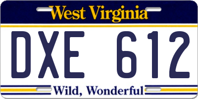 WV license plate DXE612