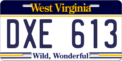 WV license plate DXE613