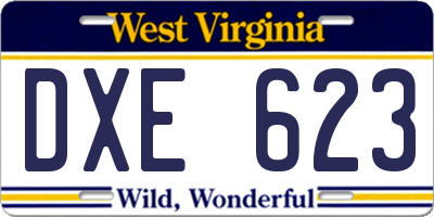 WV license plate DXE623