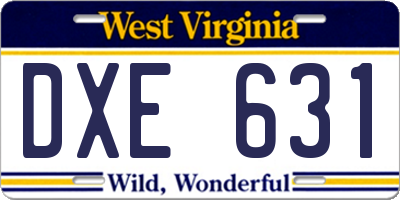 WV license plate DXE631