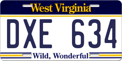 WV license plate DXE634
