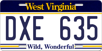 WV license plate DXE635