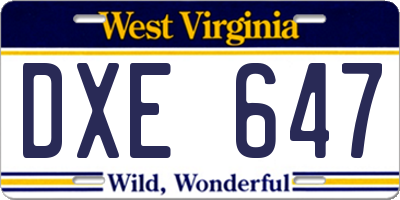 WV license plate DXE647
