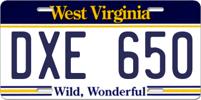 WV license plate DXE650