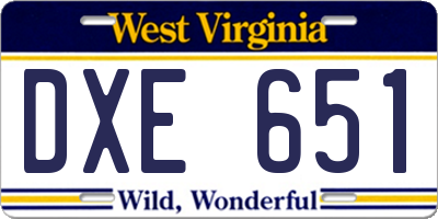WV license plate DXE651