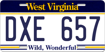 WV license plate DXE657