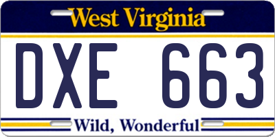 WV license plate DXE663