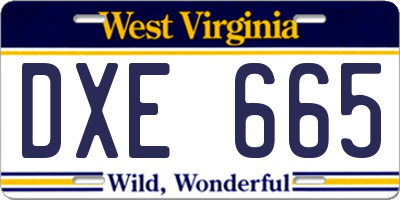 WV license plate DXE665
