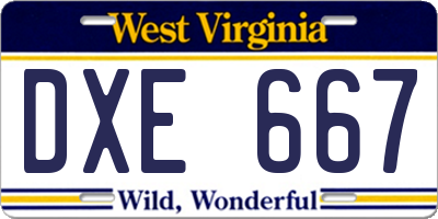 WV license plate DXE667