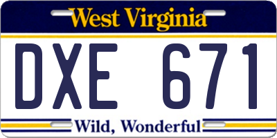 WV license plate DXE671