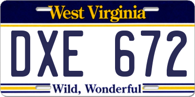 WV license plate DXE672