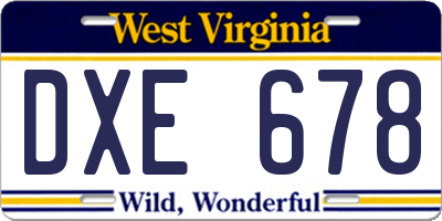 WV license plate DXE678