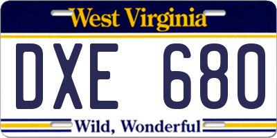 WV license plate DXE680
