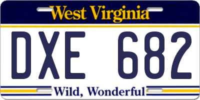 WV license plate DXE682