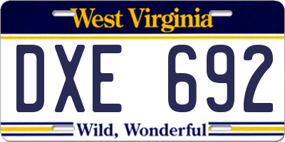 WV license plate DXE692