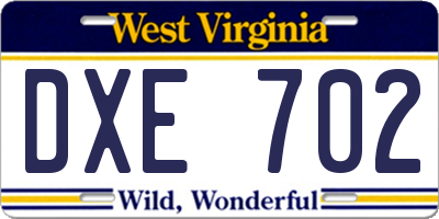 WV license plate DXE702