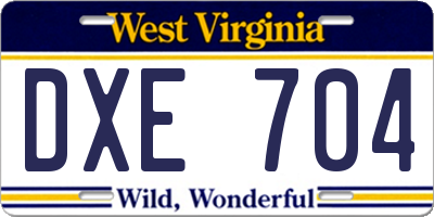 WV license plate DXE704