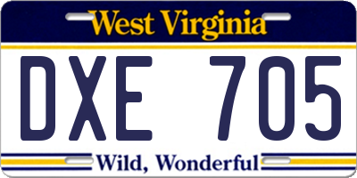 WV license plate DXE705