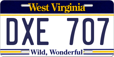 WV license plate DXE707