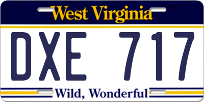 WV license plate DXE717