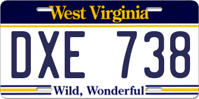WV license plate DXE738