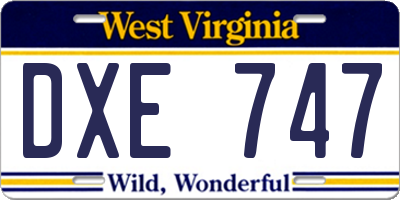 WV license plate DXE747
