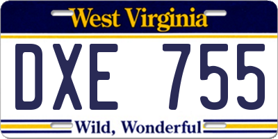 WV license plate DXE755