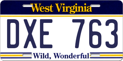 WV license plate DXE763