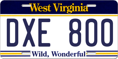 WV license plate DXE800