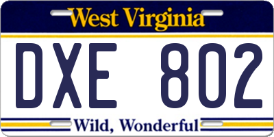 WV license plate DXE802