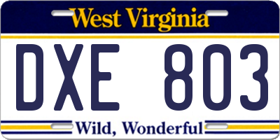 WV license plate DXE803