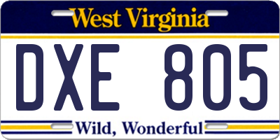 WV license plate DXE805
