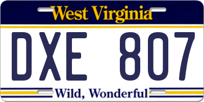 WV license plate DXE807