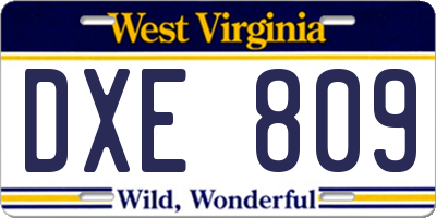 WV license plate DXE809
