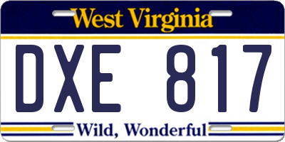 WV license plate DXE817
