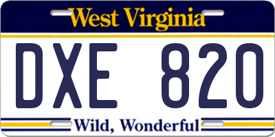 WV license plate DXE820