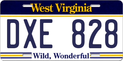 WV license plate DXE828