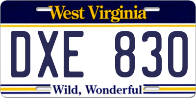 WV license plate DXE830