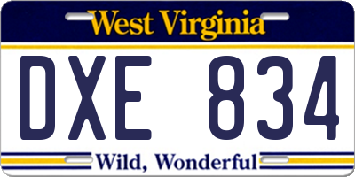 WV license plate DXE834