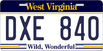 WV license plate DXE840
