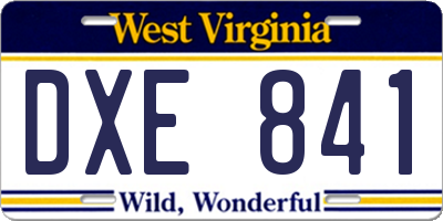WV license plate DXE841