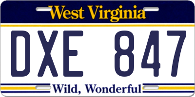 WV license plate DXE847