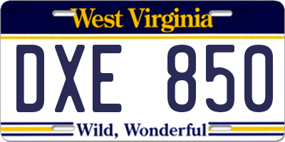 WV license plate DXE850